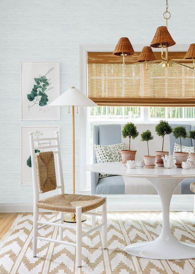 Classic Faux Whisper Blue Grasscloth Peel & Stick Wallpaper with Textured Faux Grasscloth Pattern - Brewster SSS6012