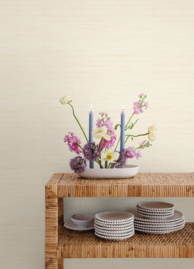 Classic Faux Cashmere Grasscloth Cream Peel & Stick Wallpaper with Textured Faux Grasscloth Pattern - SSS6013