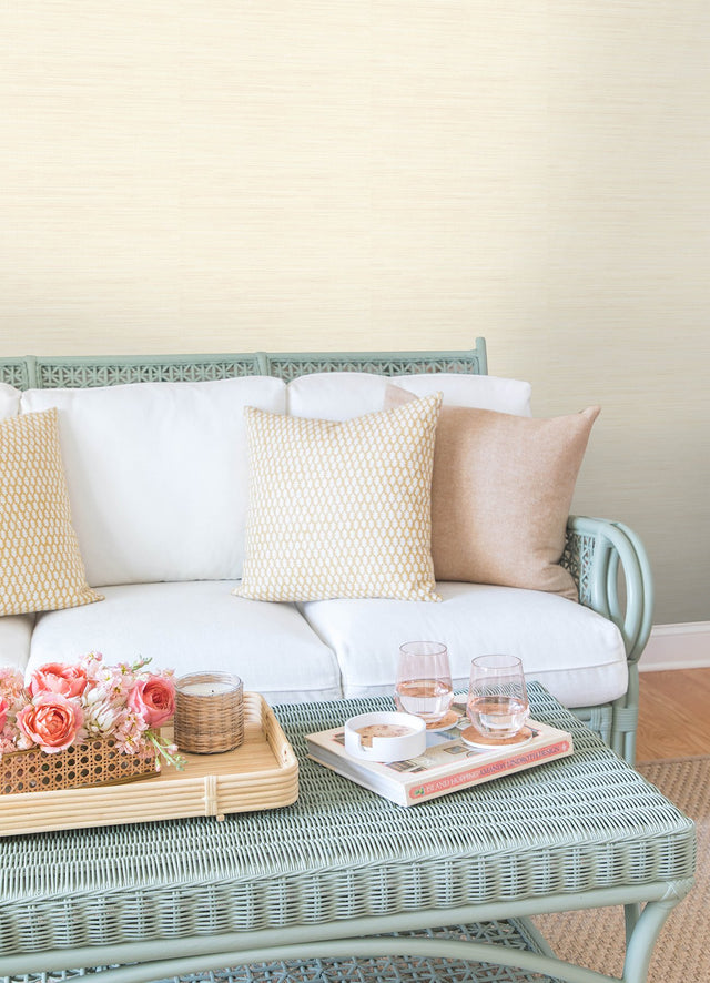 Classic Faux Cashmere Grasscloth Cream Peel & Stick Wallpaper with Textured Faux Grasscloth Pattern - SSS6013