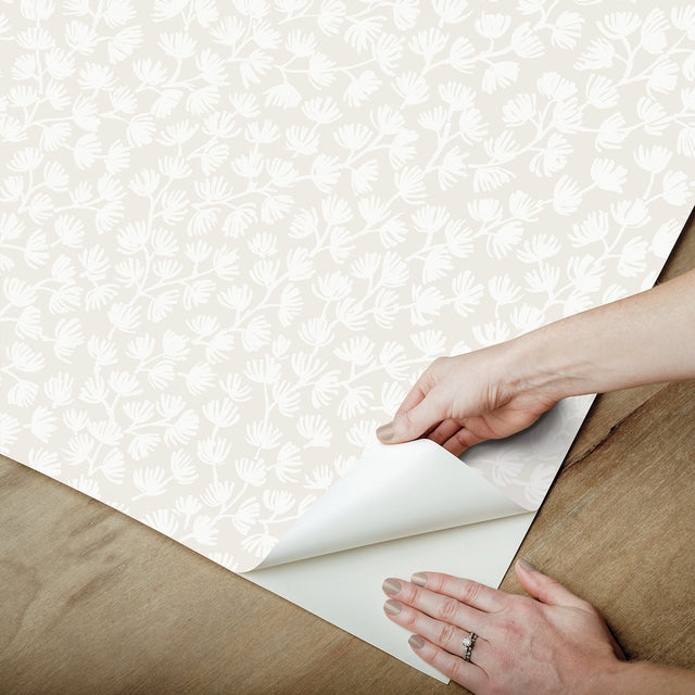 Sea Fern Driftwood Peel & Stick Wallpaper with Coastal Botanical Leaf Motif - SSS6306