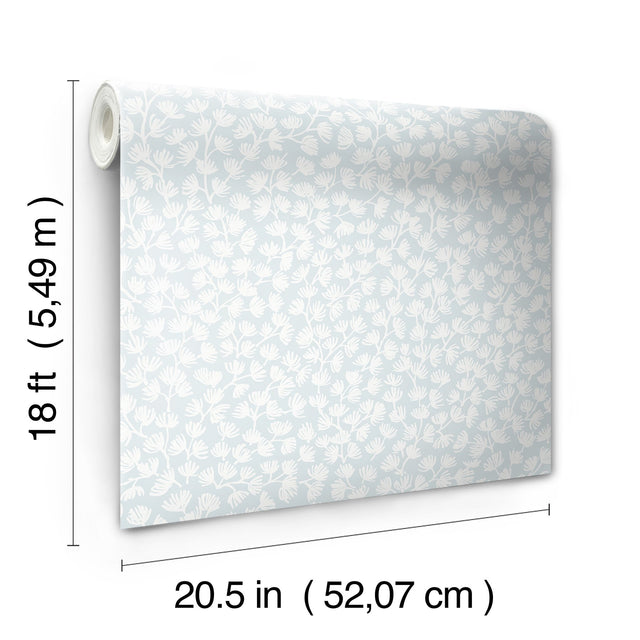 Sea Fern Blue Mist Peel & Stick Wallpaper with Coastal Botanical Leaves Pattern - NuWallpaper SSS6307
