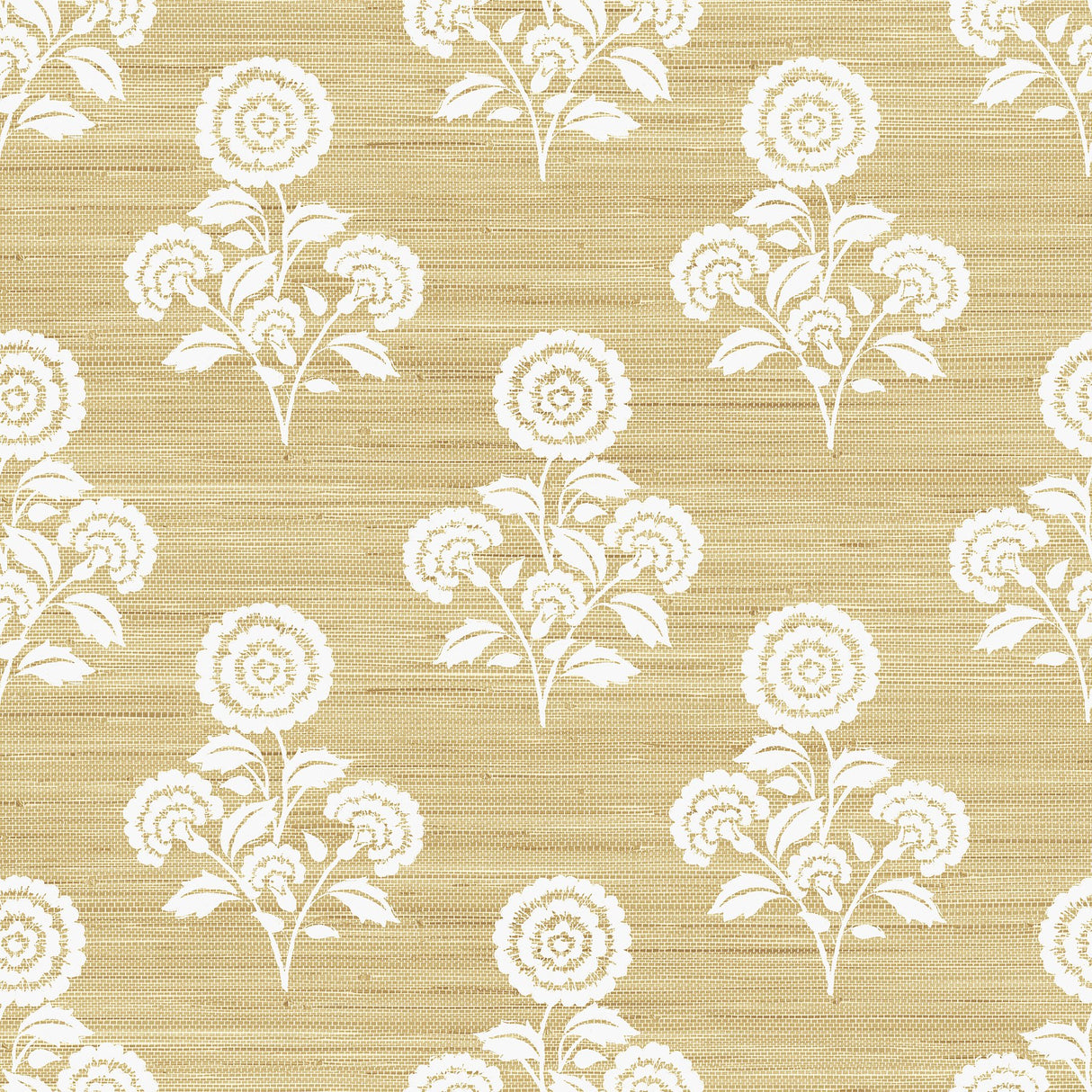 Flourish Block Print Wheat Faux Grasscloth Peel & Stick Wallpaper with Botanical Floral Motif - SSS6308