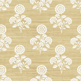 Flourish Block Print Wheat Faux Grasscloth Peel & Stick Wallpaper with Botanical Floral Motif - SSS6308
