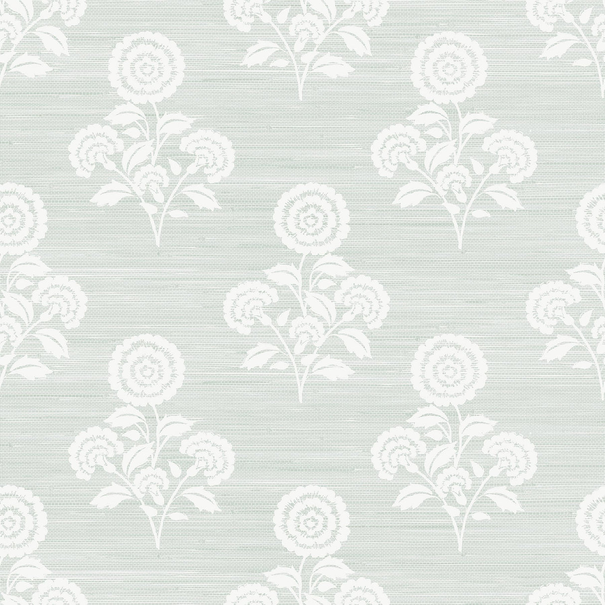 Flourish Block Print Whisper Blue Faux Grasscloth Peel & Stick Wallpaper, Coastal Botanical Pattern - SSS6310