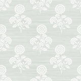 Flourish Block Print Whisper Blue Faux Grasscloth Peel & Stick Wallpaper, Coastal Botanical Pattern - SSS6310