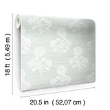 Flourish Block Print Whisper Blue Faux Grasscloth Peel & Stick Wallpaper, Coastal Botanical Pattern - SSS6310