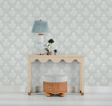 Flourish Block Print Whisper Blue Faux Grasscloth Peel & Stick Wallpaper, Coastal Botanical Pattern - SSS6310
