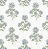 Flourish Block Print Blue & Green Multi Peel & Stick Wallpaper with Botanical Coastal Floral Pattern - SSS6312