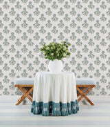 Flourish Block Print Blue & Green Multi Peel & Stick Wallpaper with Botanical Coastal Floral Pattern - SSS6312