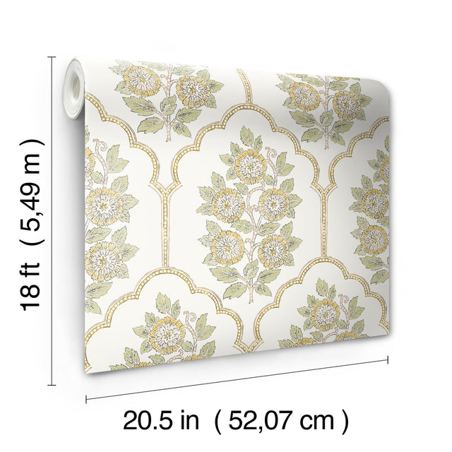 Floral Bazaar Ochre Peel & Stick Wallpaper with Botanical Floral Tile Motif - SSS6313