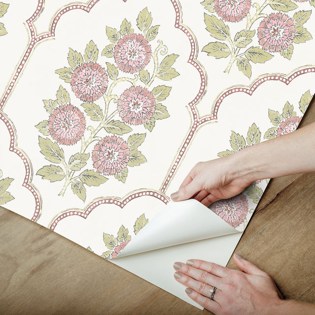 Floral Bazaar Rose Water Peel & Stick Wallpaper with Coastal Botanical Flowers Pattern - NuWallpaper SSS6314