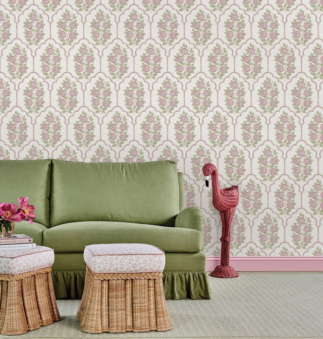 Floral Bazaar Rose Water Peel & Stick Wallpaper with Coastal Botanical Flowers Pattern - NuWallpaper SSS6314