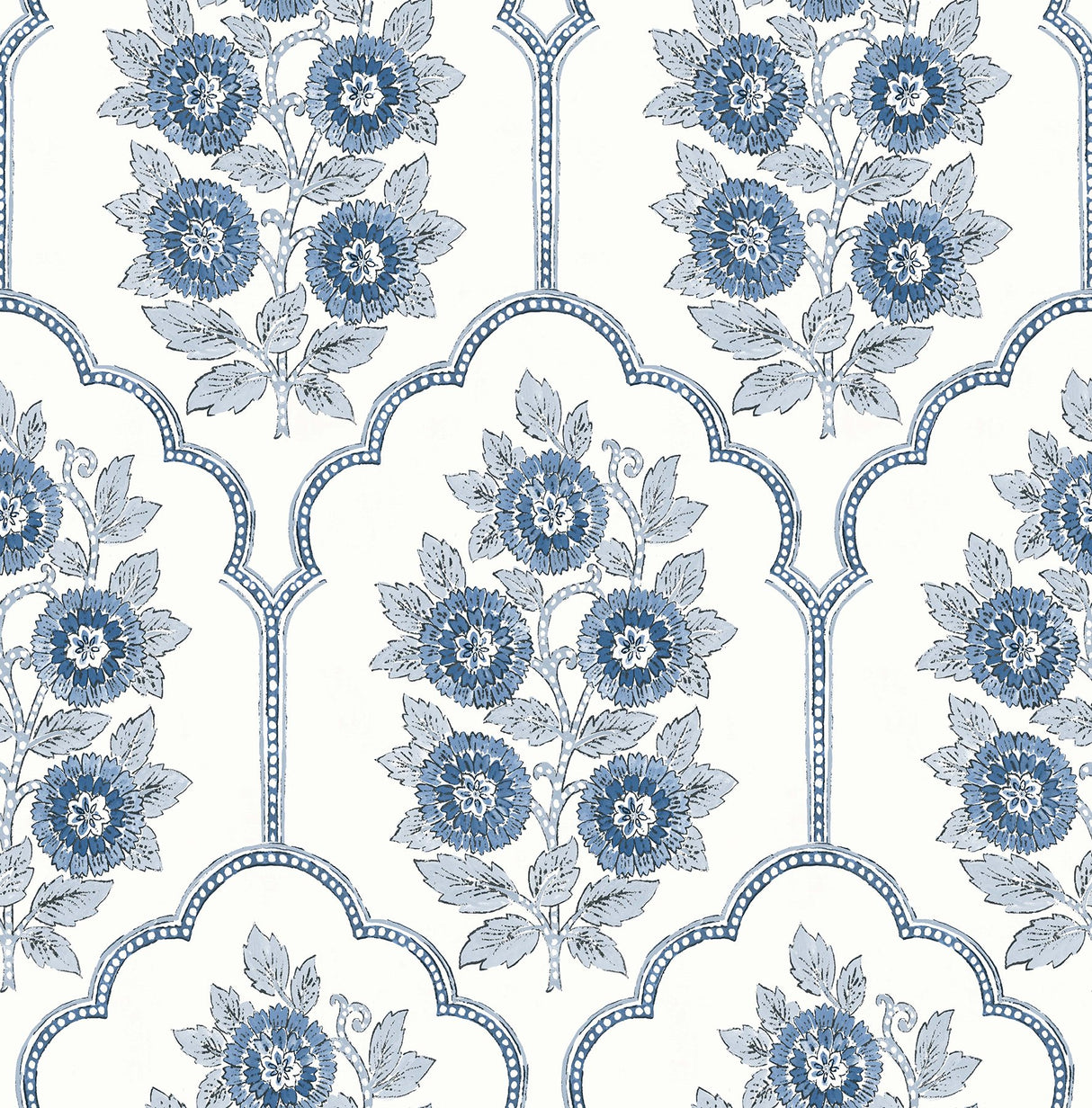 Floral Bazaar Delft Blue Peel & Stick Wallpaper with Botanical Coastal Flowers Motif - NuWallpaper SSS6315