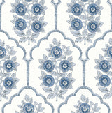 Floral Bazaar Delft Blue Peel & Stick Wallpaper with Botanical Coastal Flowers Motif - NuWallpaper SSS6315