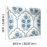 Floral Bazaar Delft Blue Peel & Stick Wallpaper with Botanical Coastal Flowers Motif - NuWallpaper SSS6315
