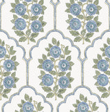 Floral Bazaar Green and Blue Peel & Stick Wallpaper with Botanical Floral Pattern, Coastal Style - SSS6316
