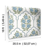 Floral Bazaar Green and Blue Peel & Stick Wallpaper with Botanical Floral Pattern, Coastal Style - SSS6316