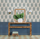 Floral Bazaar Green and Blue Peel & Stick Wallpaper with Botanical Floral Pattern, Coastal Style - SSS6316