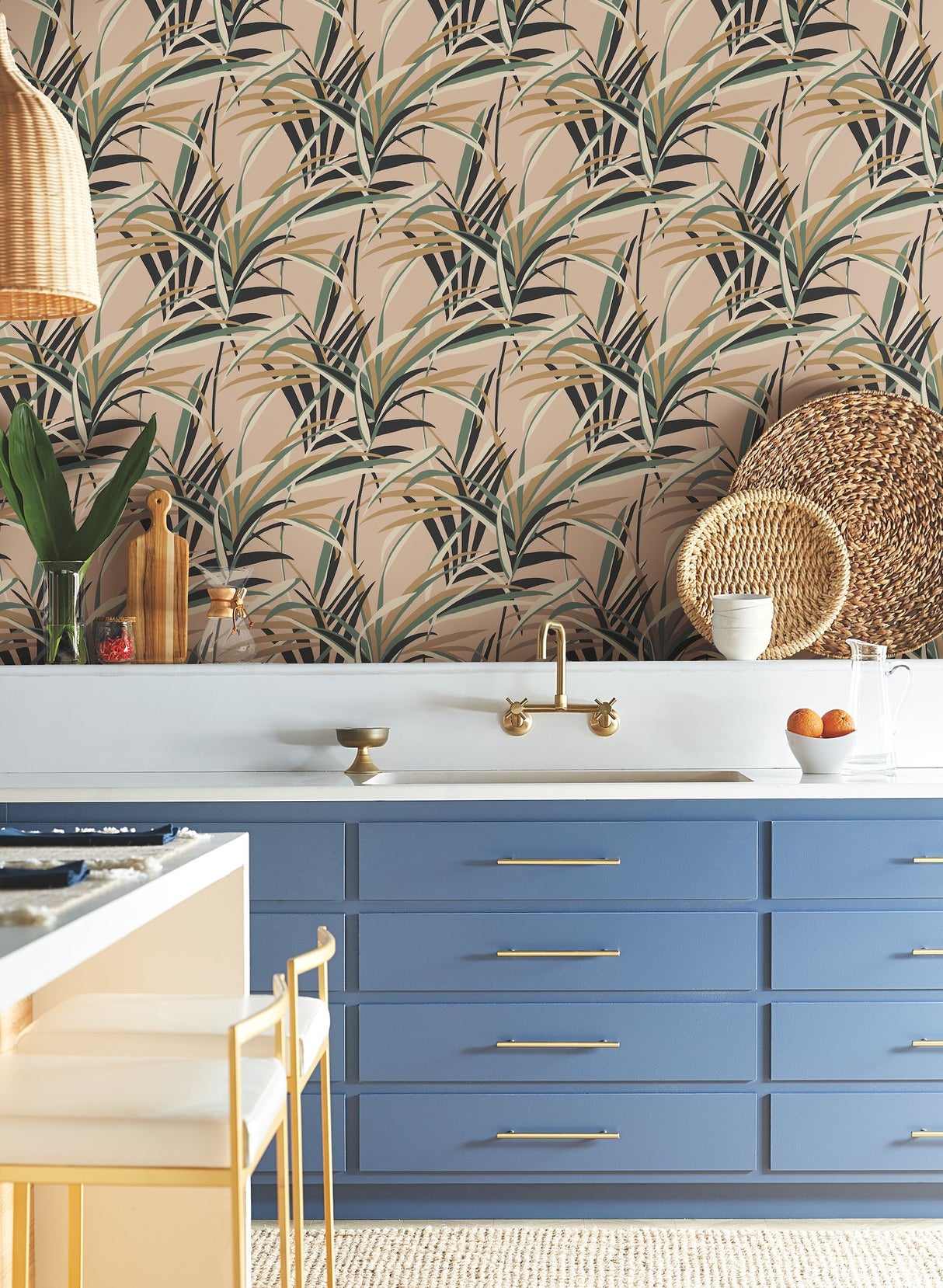 Tropical Paradise Blush Wallpaper with Botanical Palm Leaf Motif - York TC2608