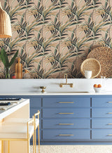 Tropical Paradise Blush Wallpaper with Botanical Palm Leaf Motif - York TC2608
