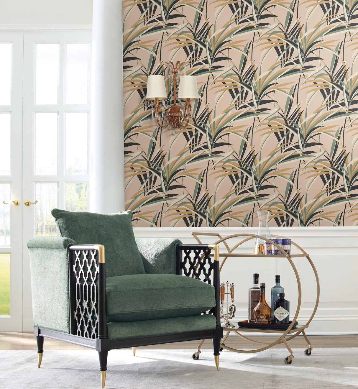 Tropical Paradise Blush Wallpaper with Botanical Palm Leaf Motif - York TC2608