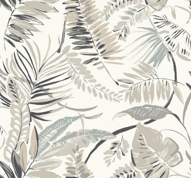 Tropical Toss White Wallpaper with Botanical Palm Leaf Pattern - York TC2622
