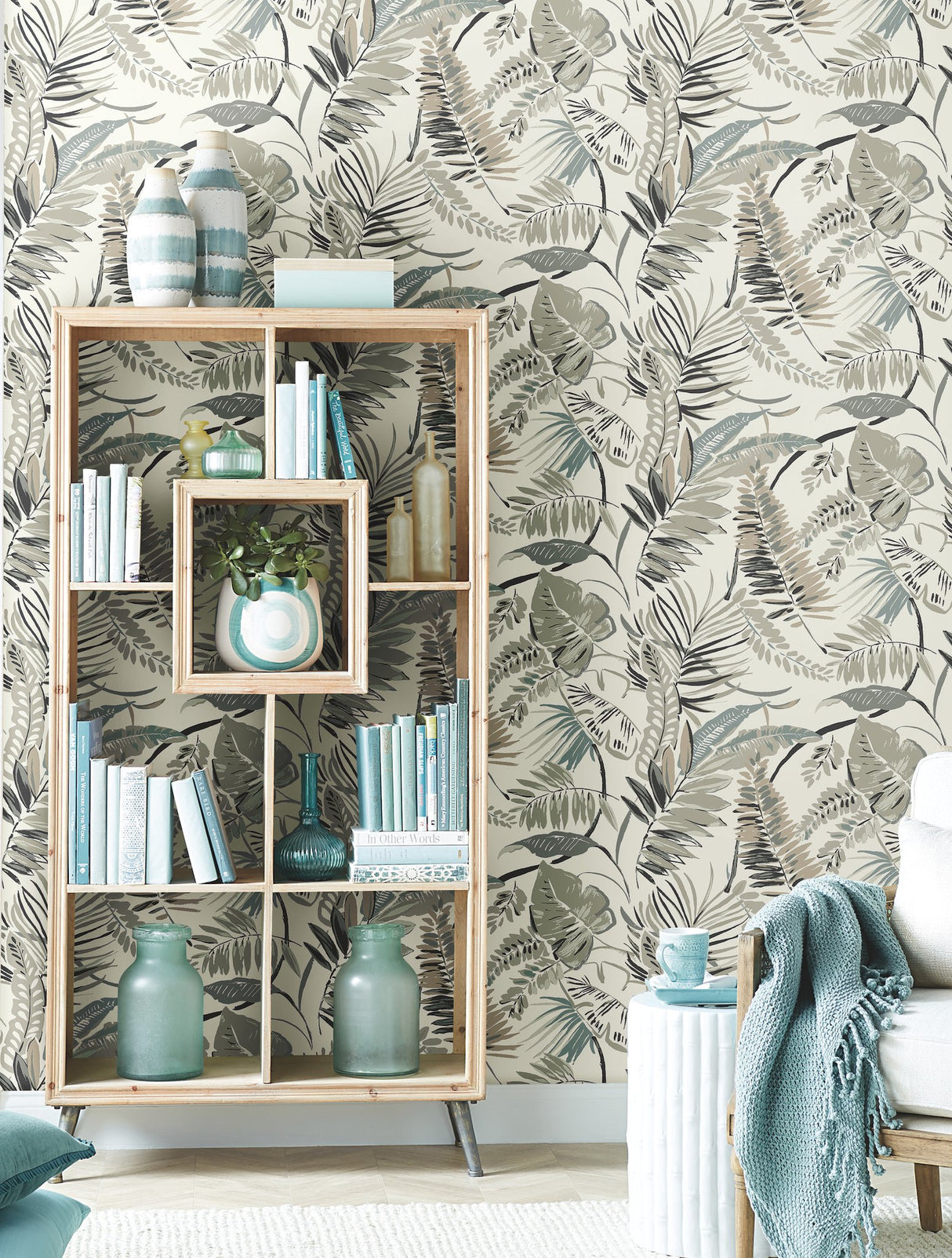 Tropical Toss White Wallpaper with Botanical Palm Leaf Pattern - York TC2622