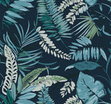 Tropical Toss Navy Wallpaper with Botanical Tropical Leaf Pattern, Prepasted Sure Strip - York TC2623