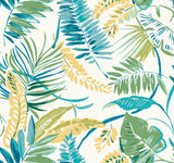 Tropical Toss Aqua & Yellow Prepasted Sure Strip Wallpaper with Botanical Palm Leaf Motif - York TC2626