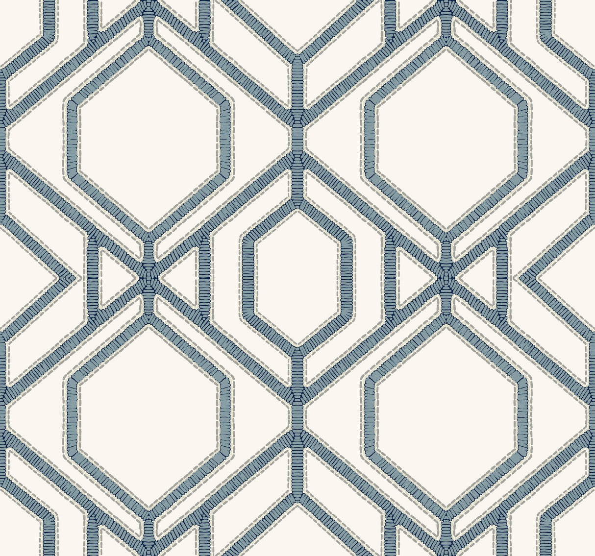 Sawgrass Trellis White & Blue Wallpaper with Geometric Lattice Pattern - York TC2634