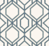 Sawgrass Trellis White & Blue Wallpaper with Geometric Lattice Pattern - York TC2634