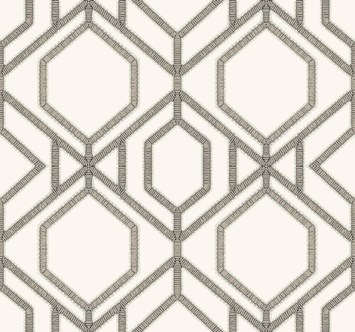 Sawgrass Trellis White & Taupe Wallpaper with Geometric Trellis Pattern - York TC2635