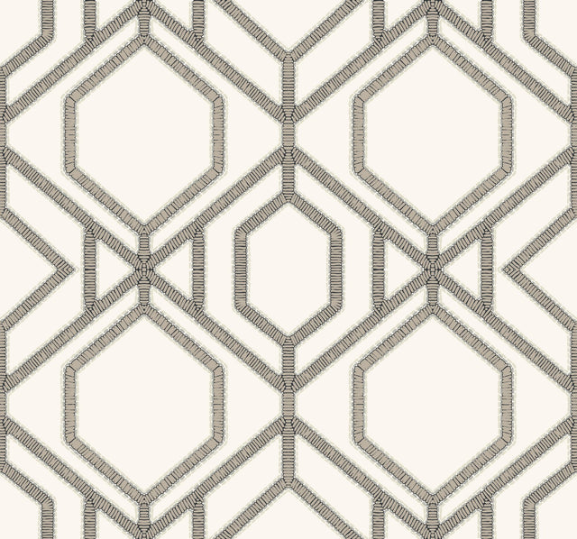 Sawgrass Trellis White & Taupe Wallpaper with Geometric Trellis Pattern - York TC2635