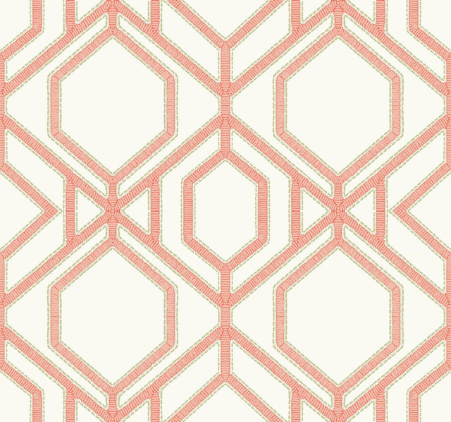 Sawgrass Trellis Coral Wallpaper with Geometric Trellis Pattern - York TC2636