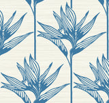 Bird of Paradise Blue Wallpaper with Botanical Tropical Silhouette - York TC2671