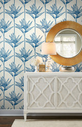 Bird of Paradise Blue Wallpaper with Botanical Tropical Silhouette - York TC2671