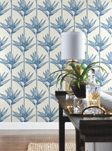 Bird of Paradise Blue Wallpaper with Botanical Tropical Silhouette - York TC2671