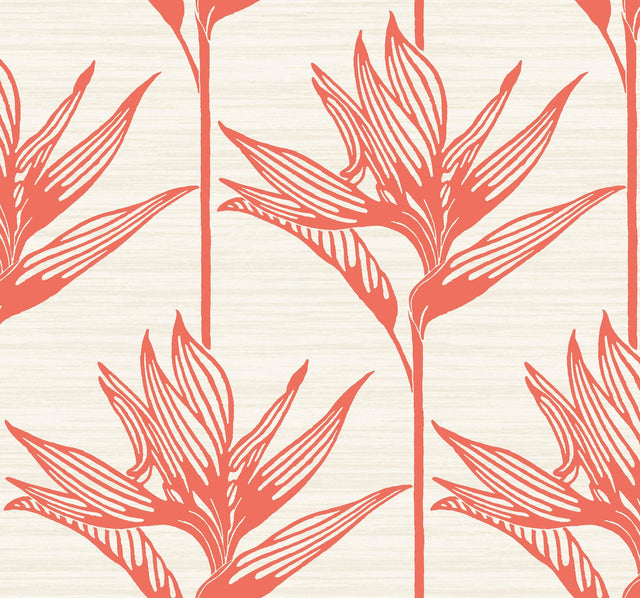 Bird of Paradise Coral Wallpaper with Botanical Tropical Motif - York TC2676
