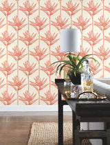 Bird of Paradise Coral Wallpaper with Botanical Tropical Motif - York TC2676
