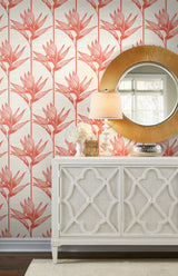 Bird of Paradise Coral Wallpaper with Botanical Tropical Motif - York TC2676