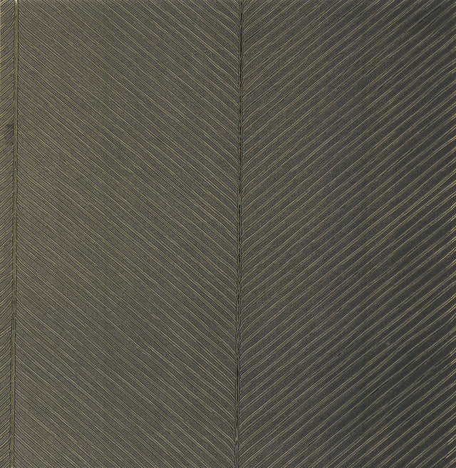 Palm Chevron Black & Gold Wallpaper with Metallic Palm Leaf Chevron Texture - York TC2696