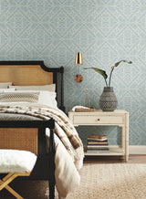 Diamond Macrame Blue Wallpaper with Boho Luxe Geometric Macramé Motif - York TC2704