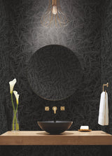 Rainforest Canopy Black Wallpaper with Botanical Palm Leaf Motif - York TC2712