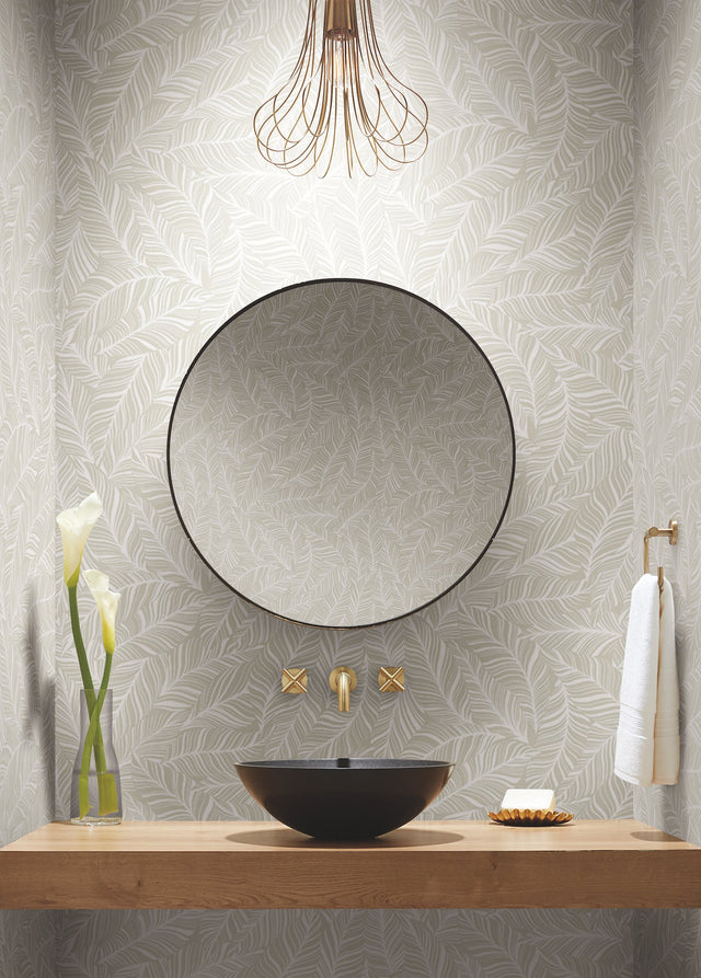 Rainforest Canopy Pearl Wallpaper with Botanical Palm Leaf Motif - York TC2714