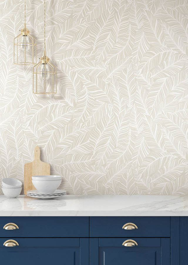 Rainforest Canopy Pearl Wallpaper with Botanical Palm Leaf Motif - York TC2714