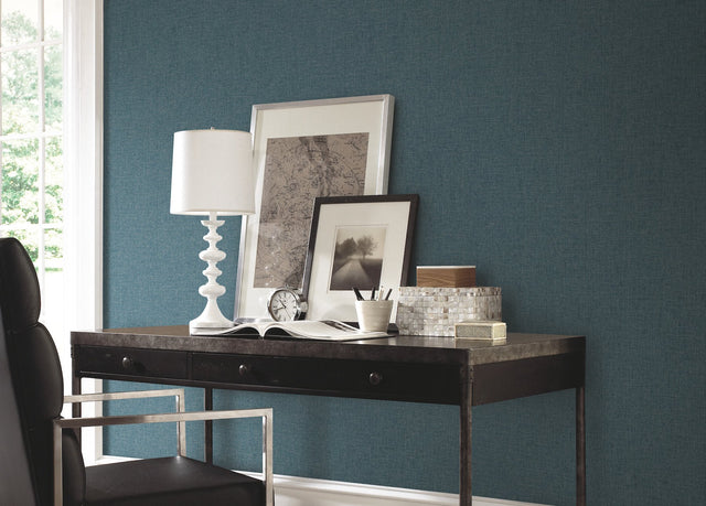 Well Suited Blue Metallic Wallpaper with Fabric-Backed Vinyl Texture - York TD1009N
