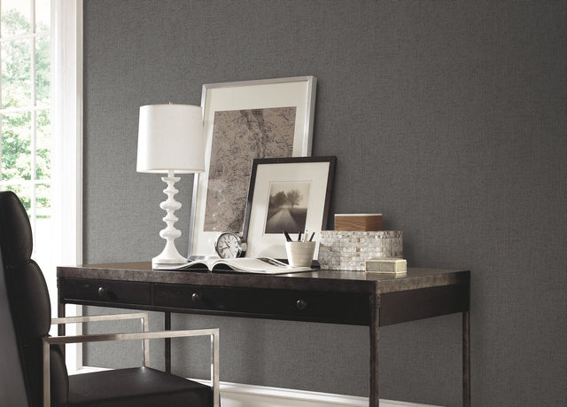 Well Suited Black Textured Fabric-Backed Vinyl Wallpaper - York TD1010N
