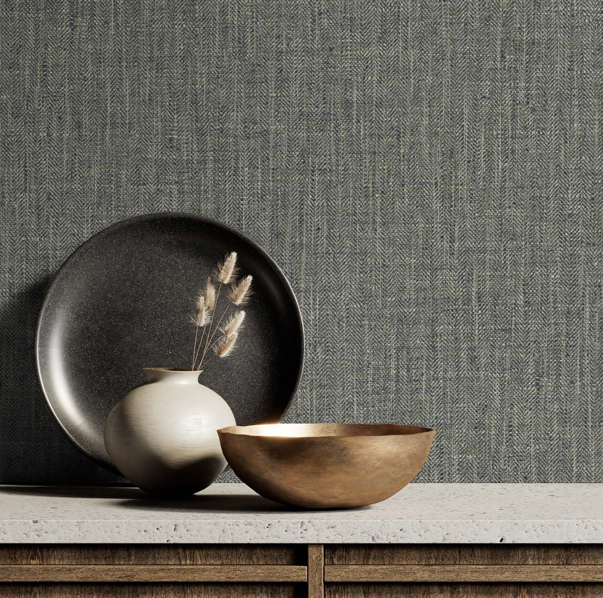 Tweed Salt & Pepper by Tedlar Textures Faux Linen Vinyl Wallpaper – DuPont TG60010