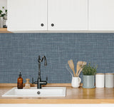 Grasmere Weave Faded Cobalt by Tedlar Textures Faux Linen Vinyl Wallpaper – DuPont TG60136