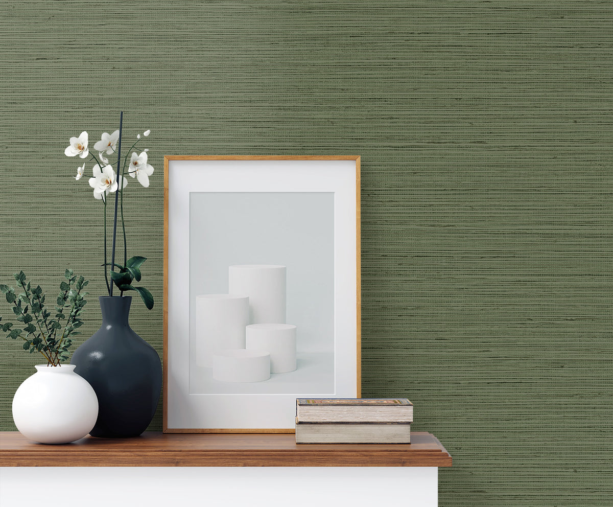 Edmond Faux Sisal Faded Jade by Tedlar Textures Faux Grasscloth Type II Vinyl Wallpaper – DuPont TG60351 -Sample